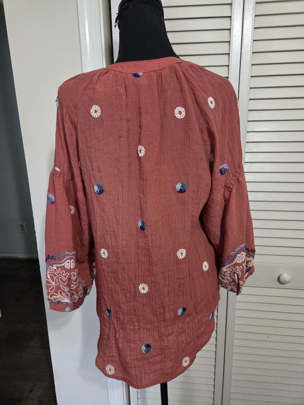 Embroidered Rust Blouse with Blue Accents - Picture 5 of 7